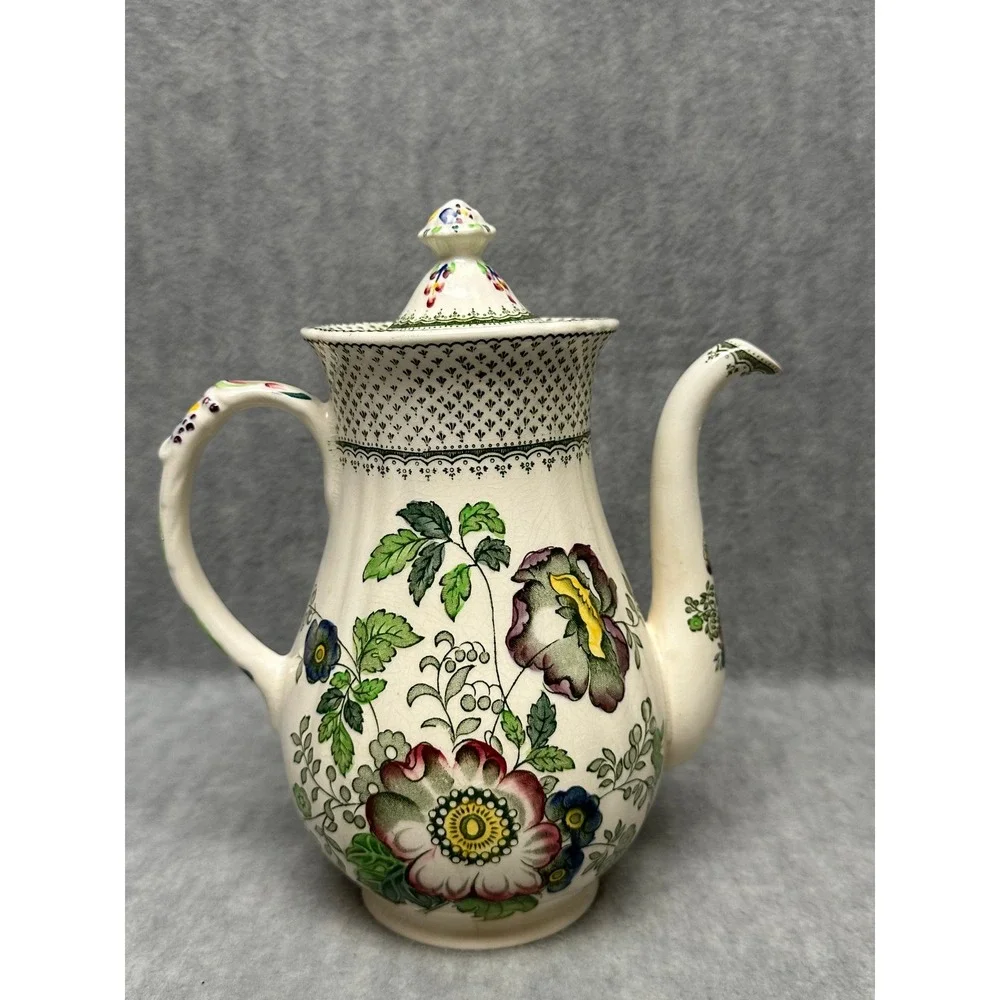VTG Mason's‎ China Ironstone Coffee Pot Paynsley Green Floral England Full Hand